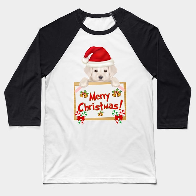 Merry Christmas Yellow Labrador Retriever Puppy! Especially for Lab owners! Baseball T-Shirt by rs-designs